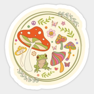 Retro Frog and Mushrooms Sticker